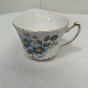 Vintage Delphine Blue Floral Teacup with Gold Trim